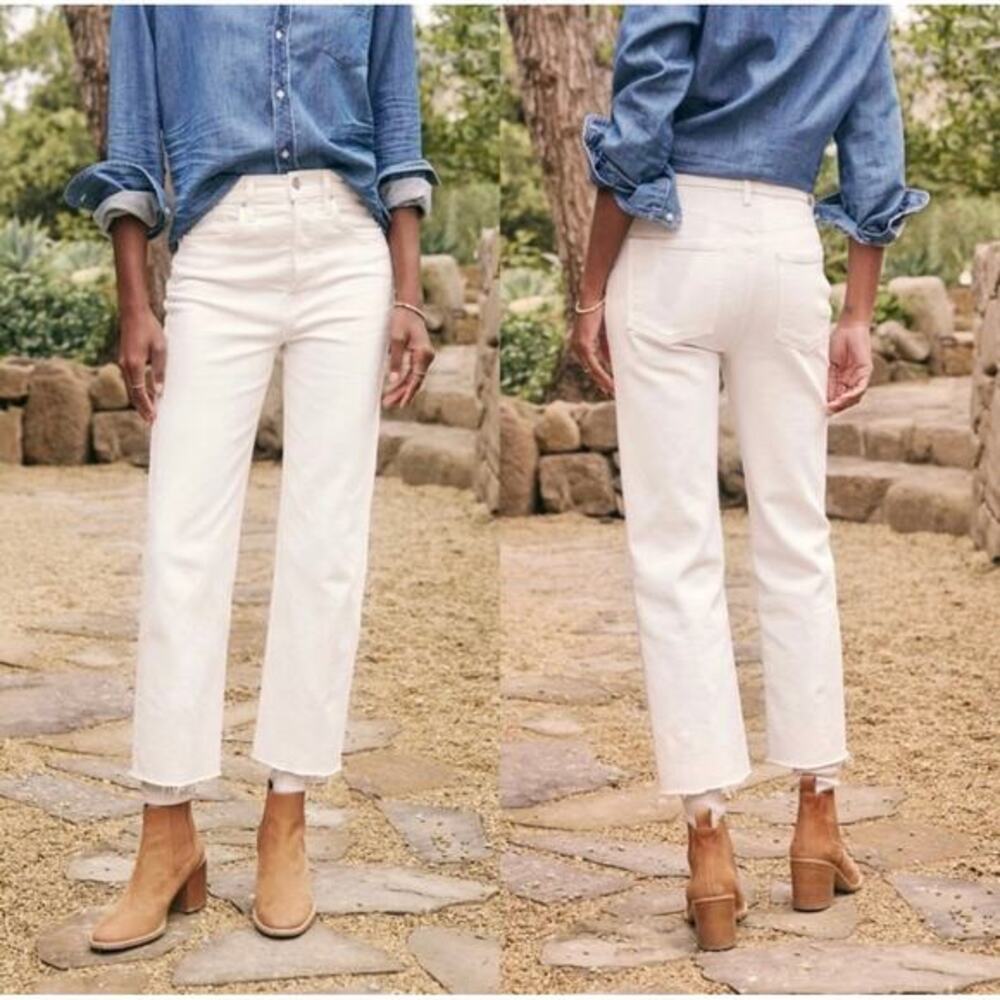 Frank & Eileen Women Monaghan Straight Leg Jeans Size 32 White Raw Hem USA